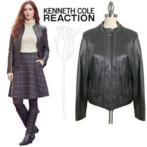 Kenneth Cole Reaction Black Collar Leather Coat